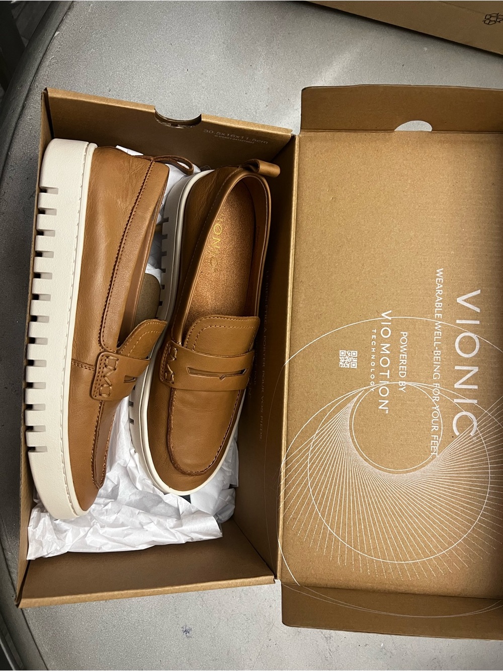 Vionic Women's Brown Leather Slip-On Loafers with White Platform Sole
